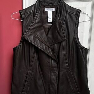 liz claiborne chocolate brown leather vest